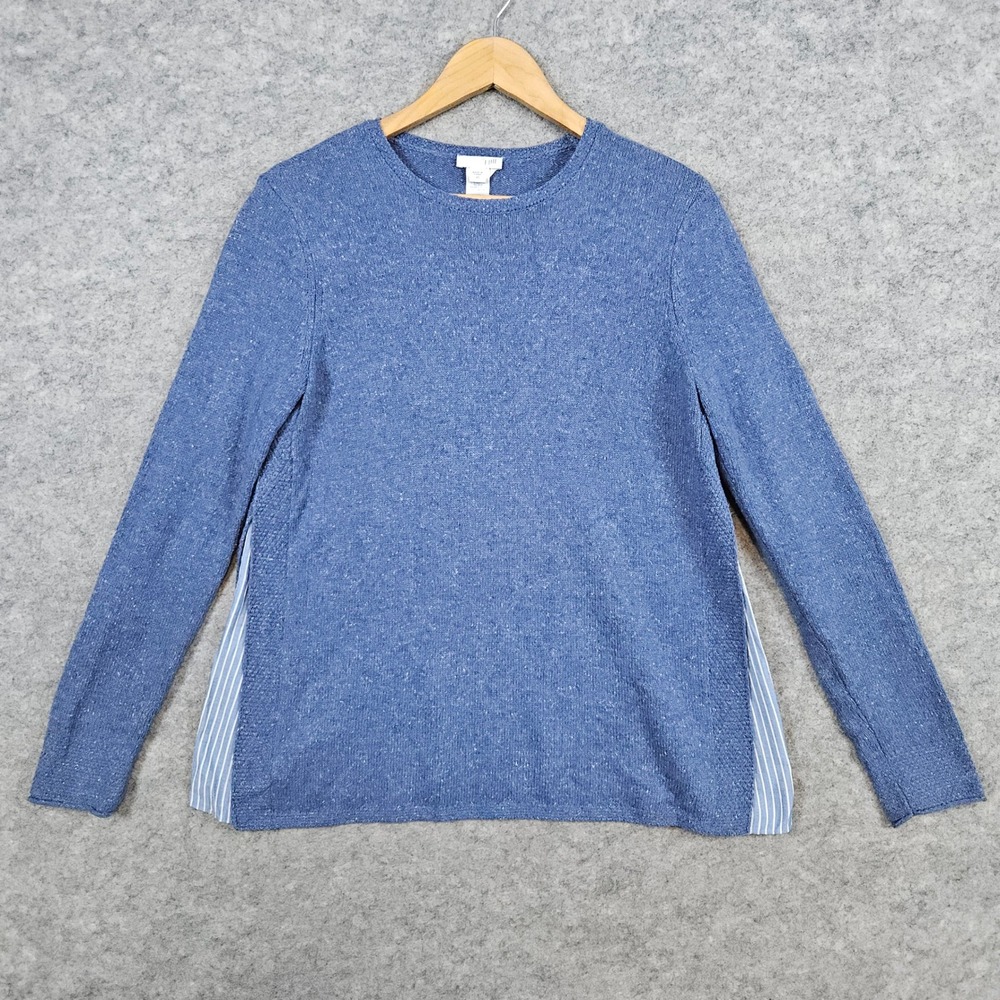 J Jill Women's Size XS Blue‎ Knit Sweater Rayon Silk Blend Striped Accent Casual